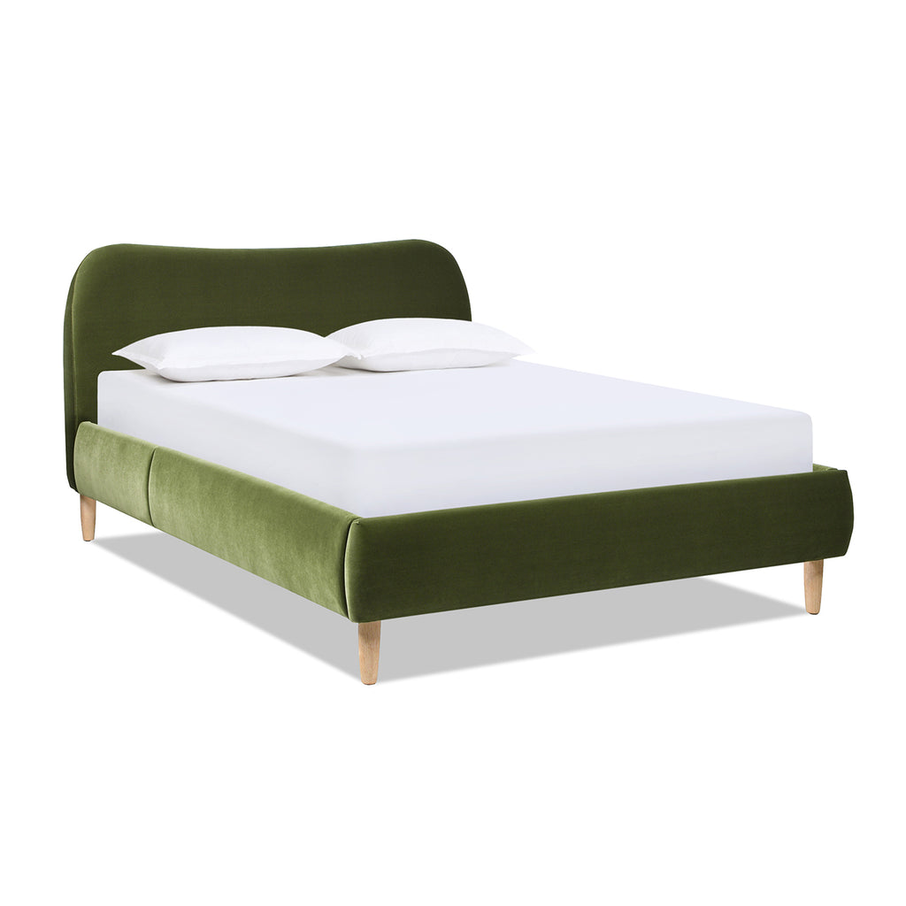 Roman Curved Headboard Upholstered Platform Bed, Queen, Olive