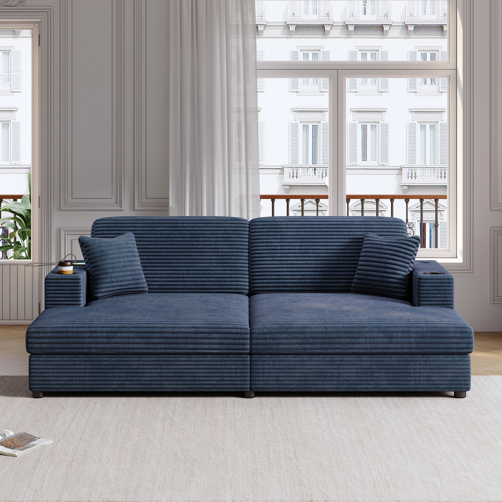 86.5" Oversized Loveseat Chaise Lounge Sectional Sofa Bed