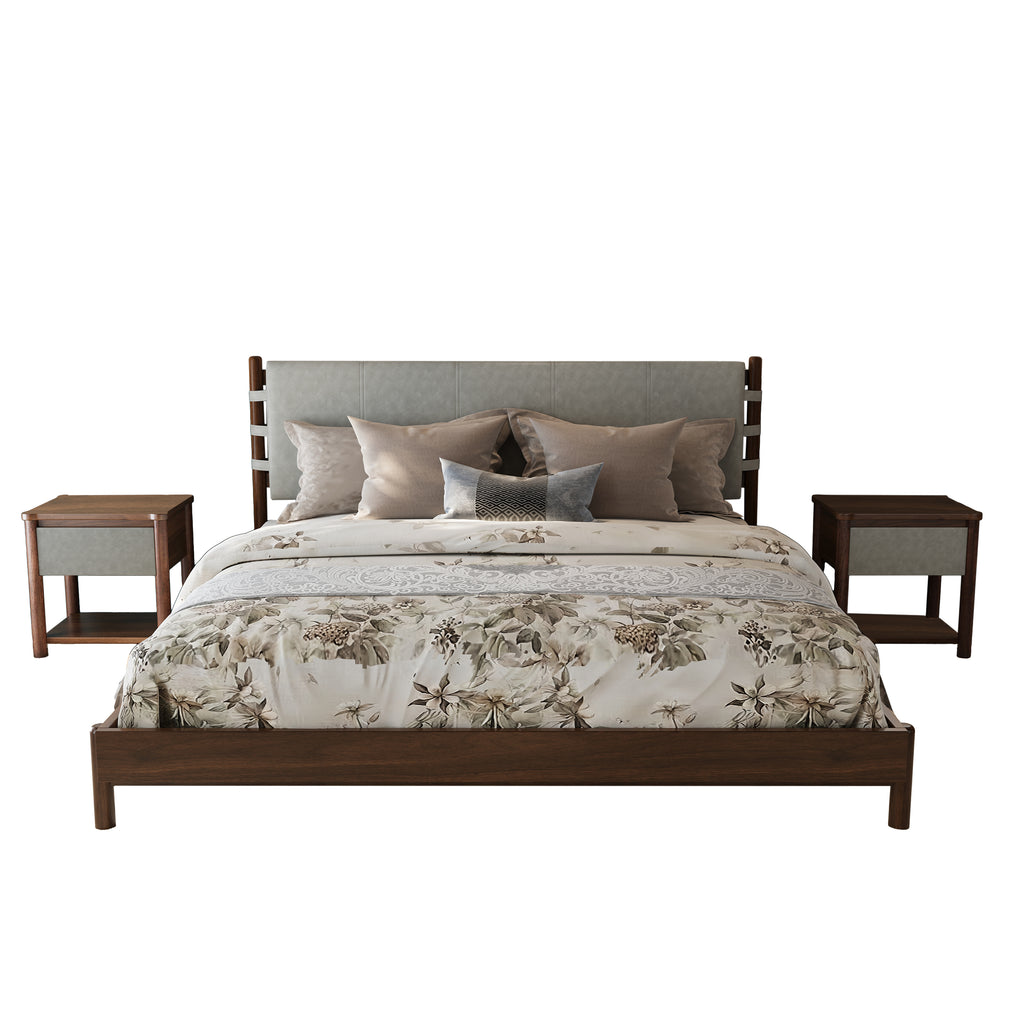 Modern Queen Bed Frame Set with 2 Nightstands