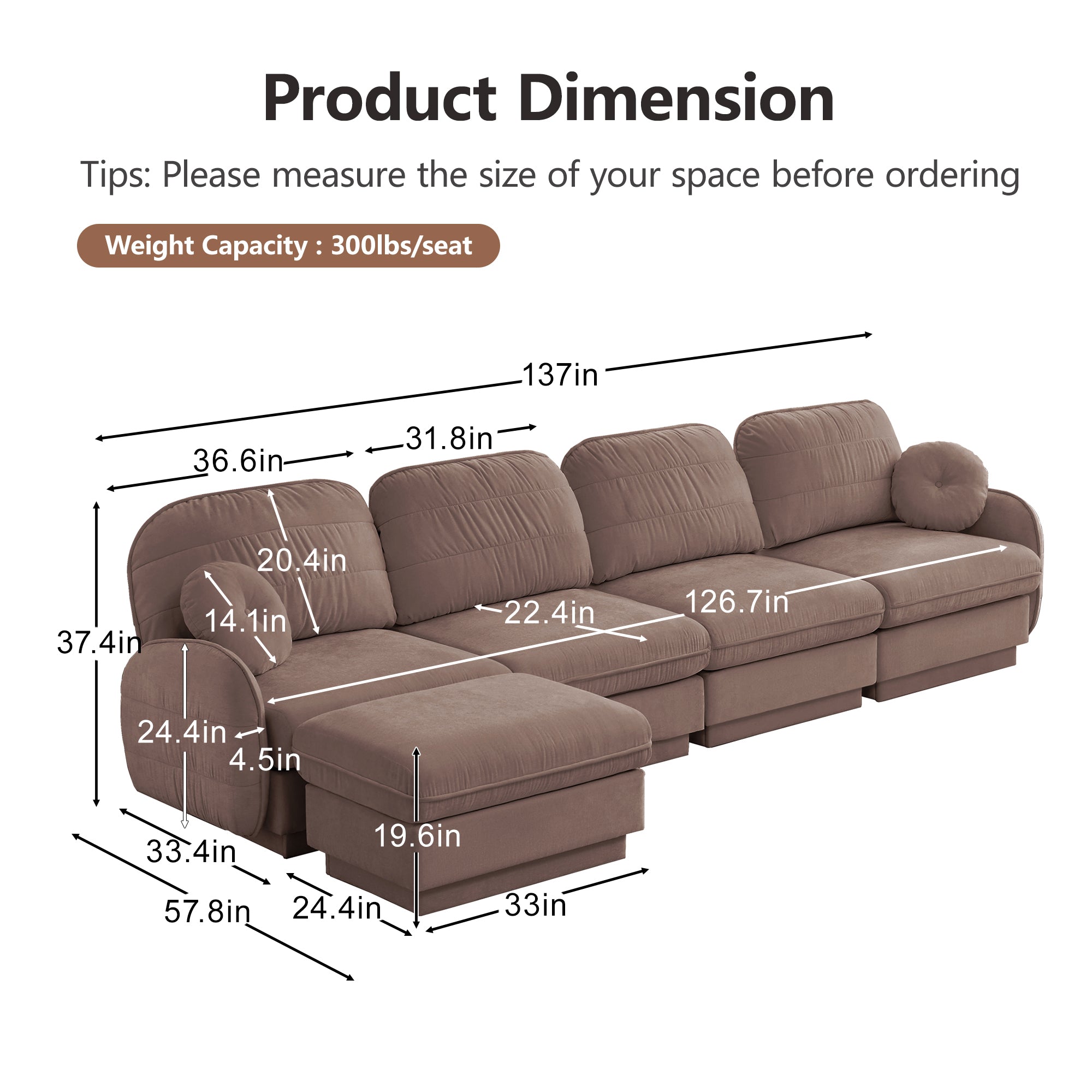 137" Oversize Chenille L-Shaped Sofa