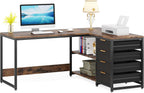 59” L-Shaped Computer Desk with Drawers and Storage Shelves