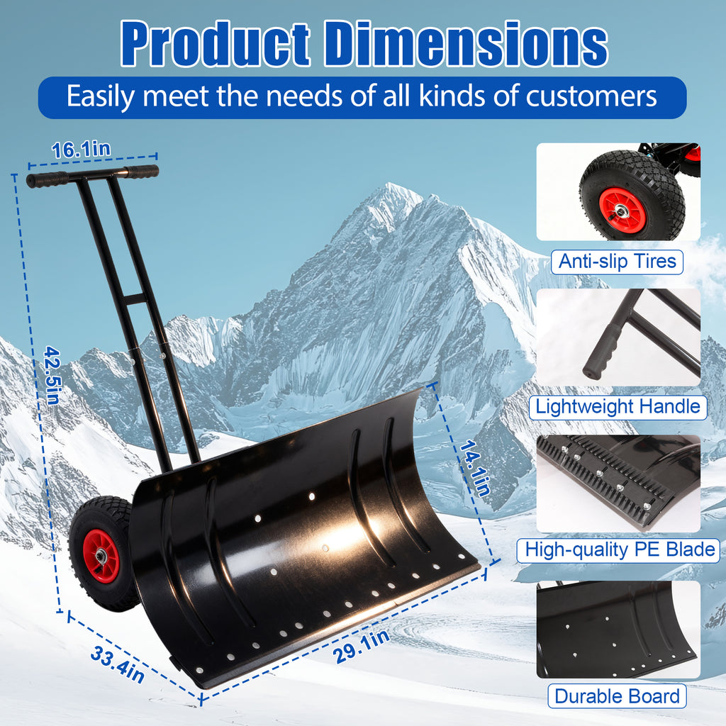 30" Heavy Duty Snow Shovel with Wheels