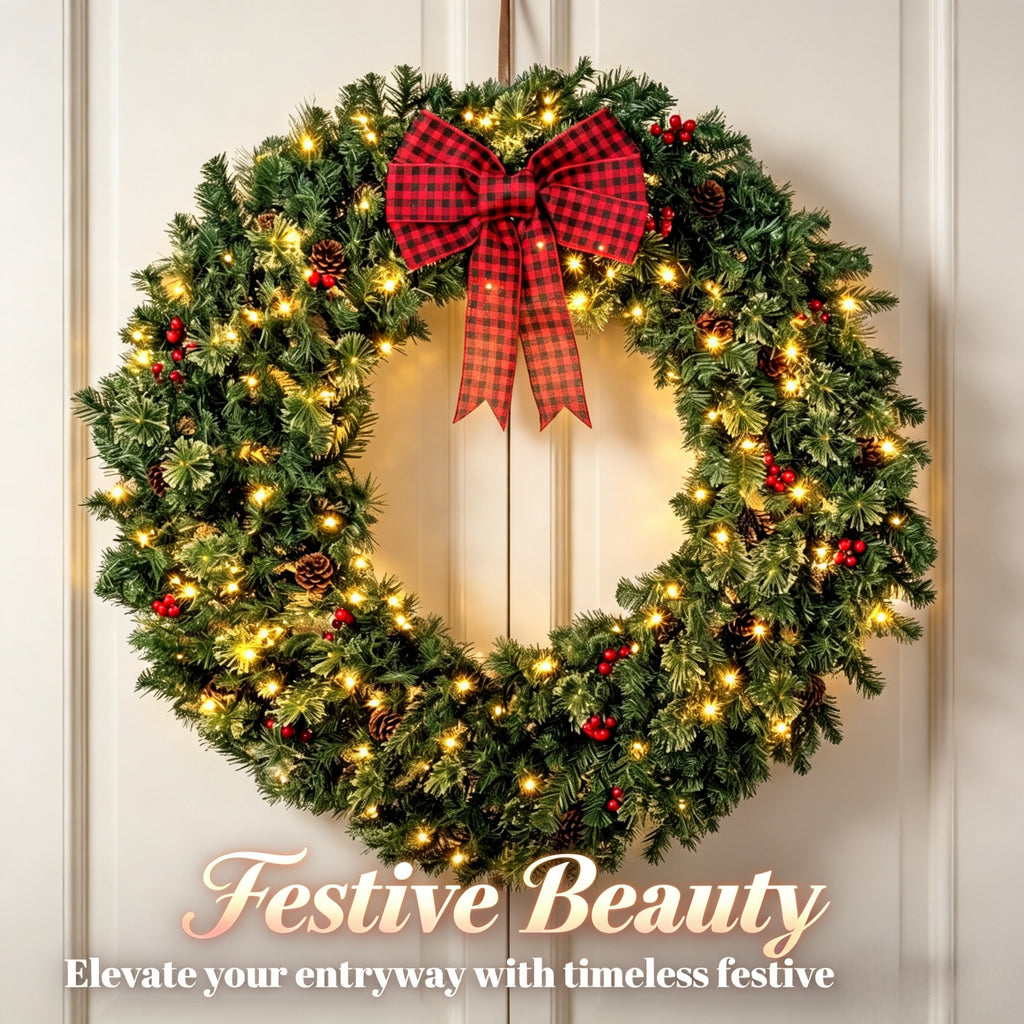 36 Inch Prelit Crestwood Spruce Christmas Wreath with Bow