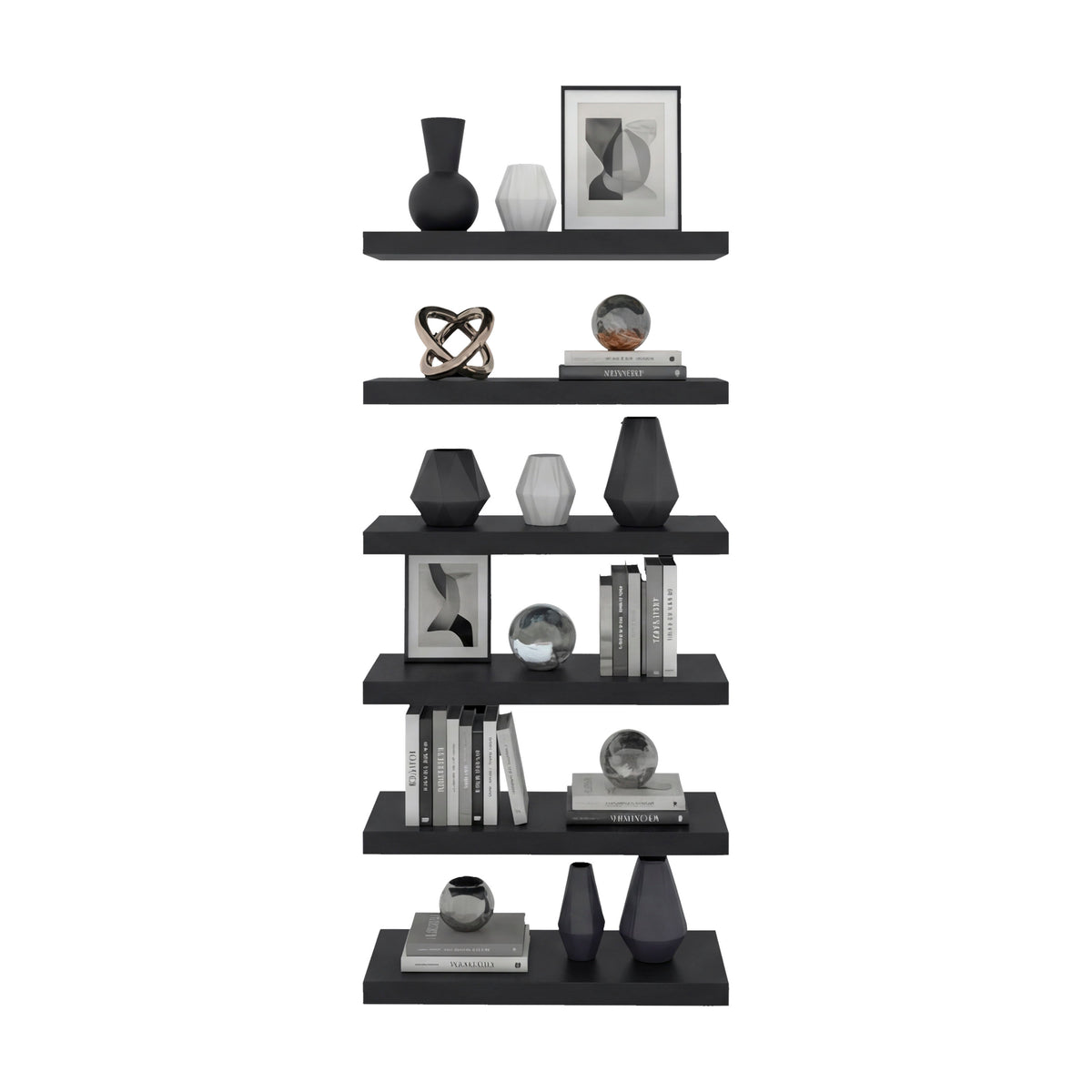 Phoenix 6-Piece Floating Wall Shelves Set, Wood, Wenge