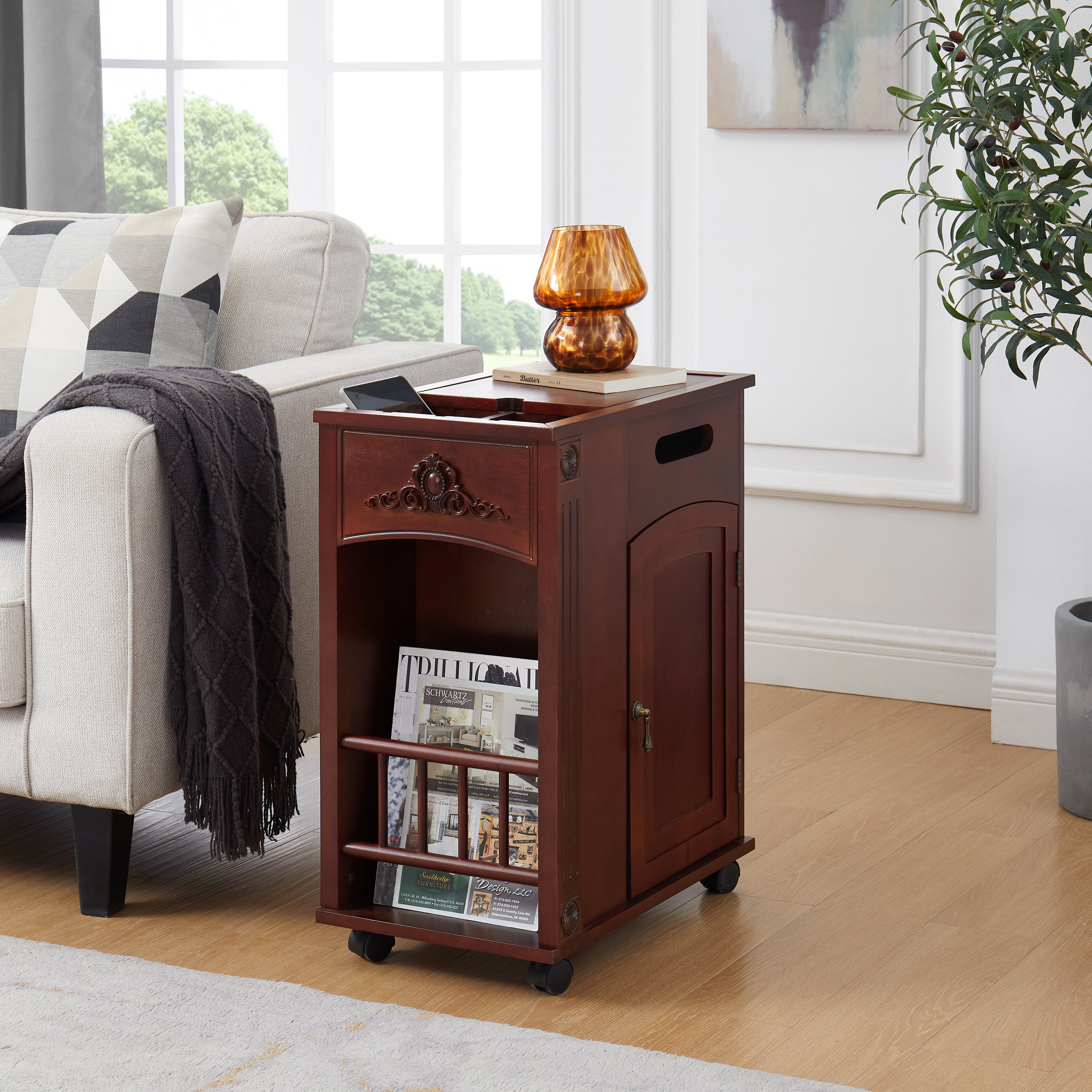 Powered Traditional End Table with Charging Station