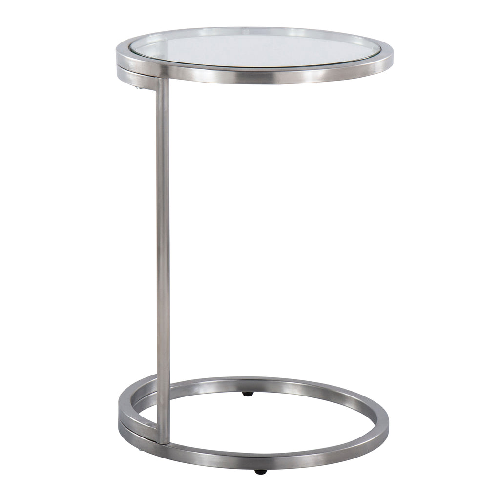 Round Zenn End Table in Stainless Steel with Clear Glass Table Top