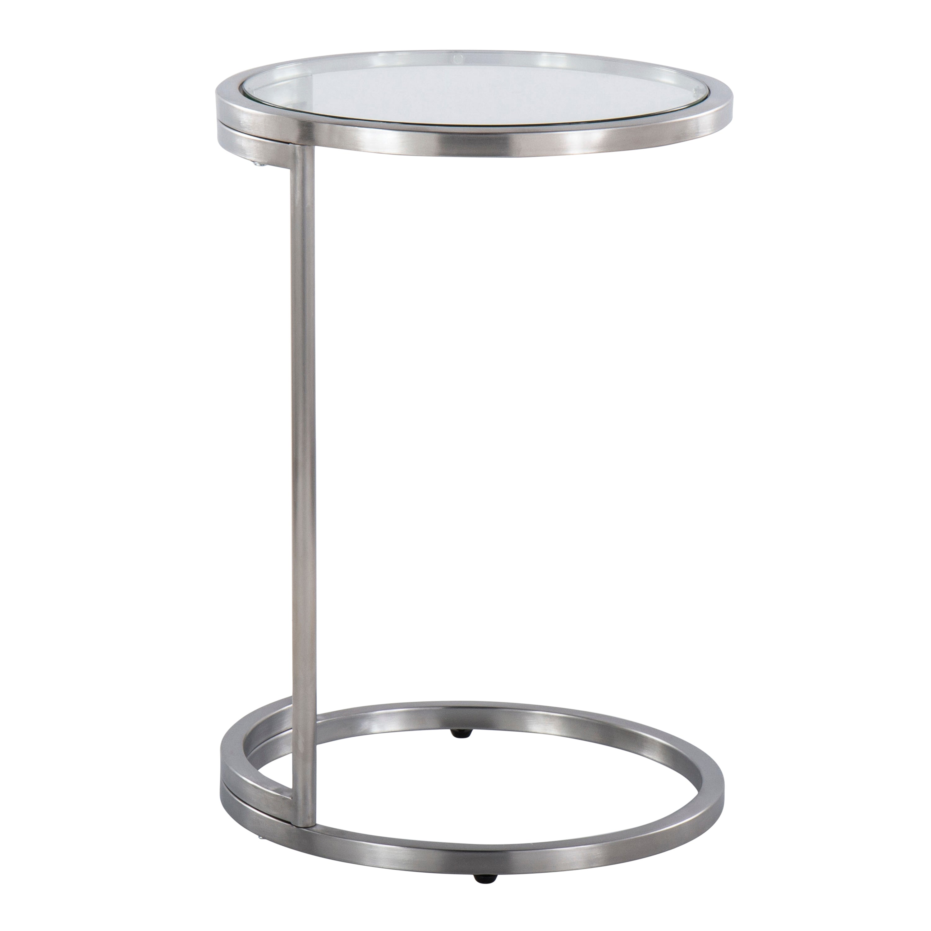 Round Zenn End Table in Stainless Steel with Clear Glass Table Top