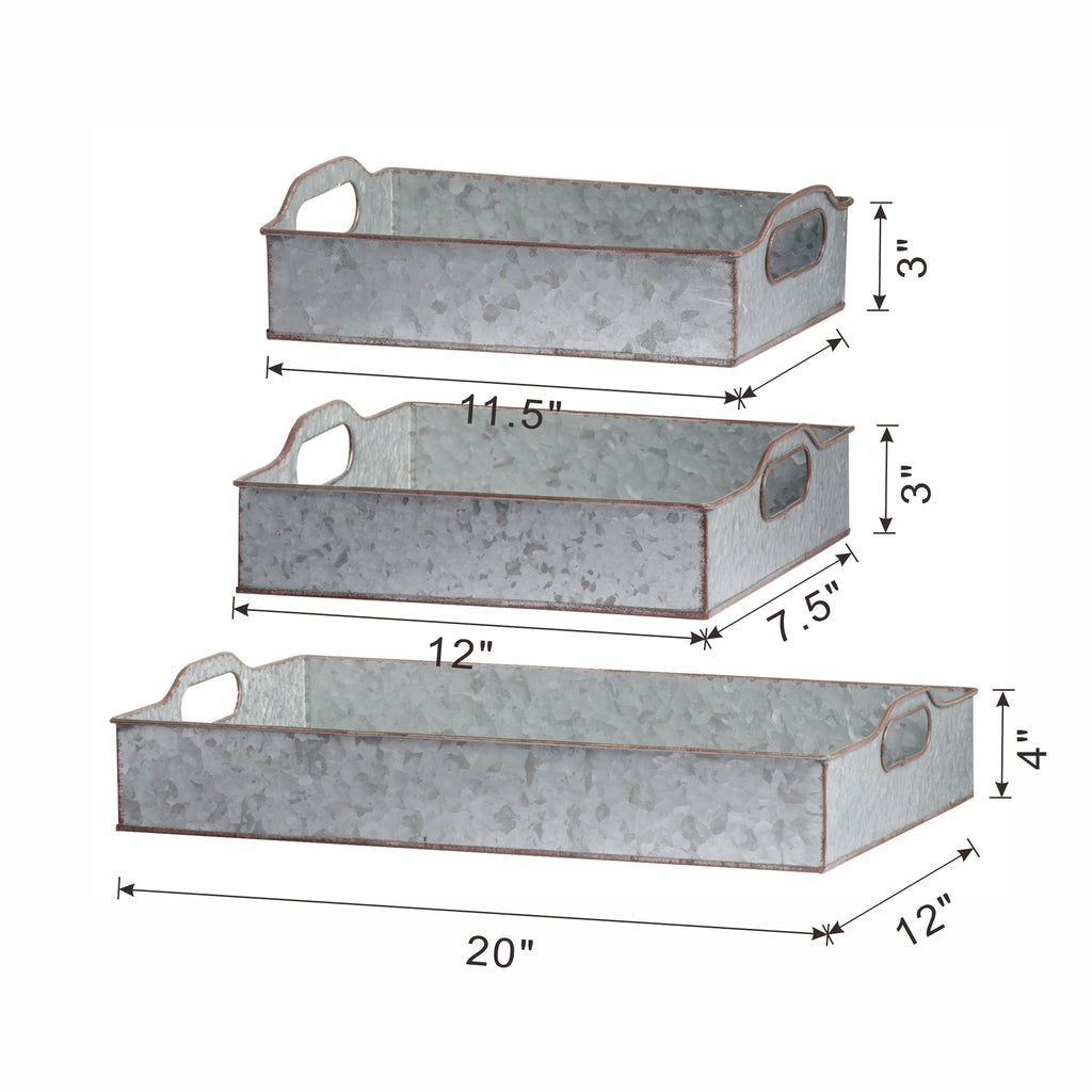 Set of 3 Decorative Galvanized Trays