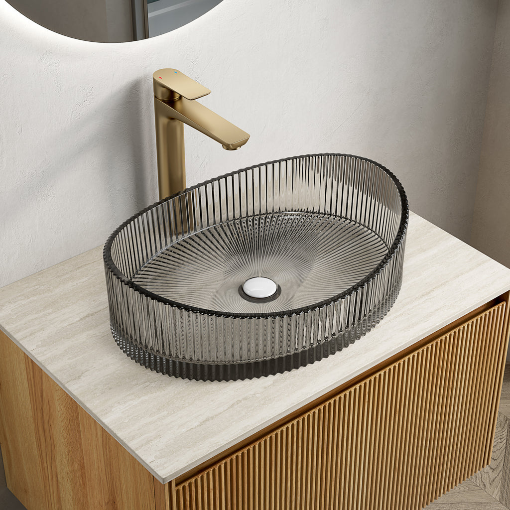 Lina 20'' Bathroom Yuanbao Shape Crystal Glass Sink without Faucet