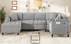 Modern U-Shaped Sectional Sofa with Cup Holders and USB Ports