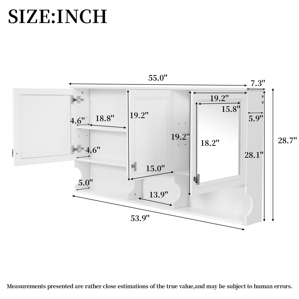 55 Inch Mirror Medicine Cabinet with Open Shelves
