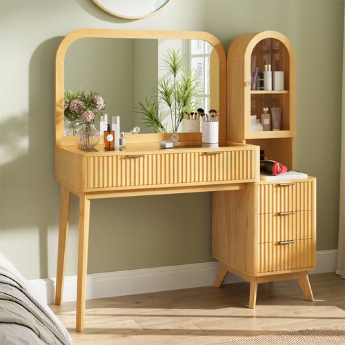 48" Fluted Makeup Vanity Desk with 32" Mirror