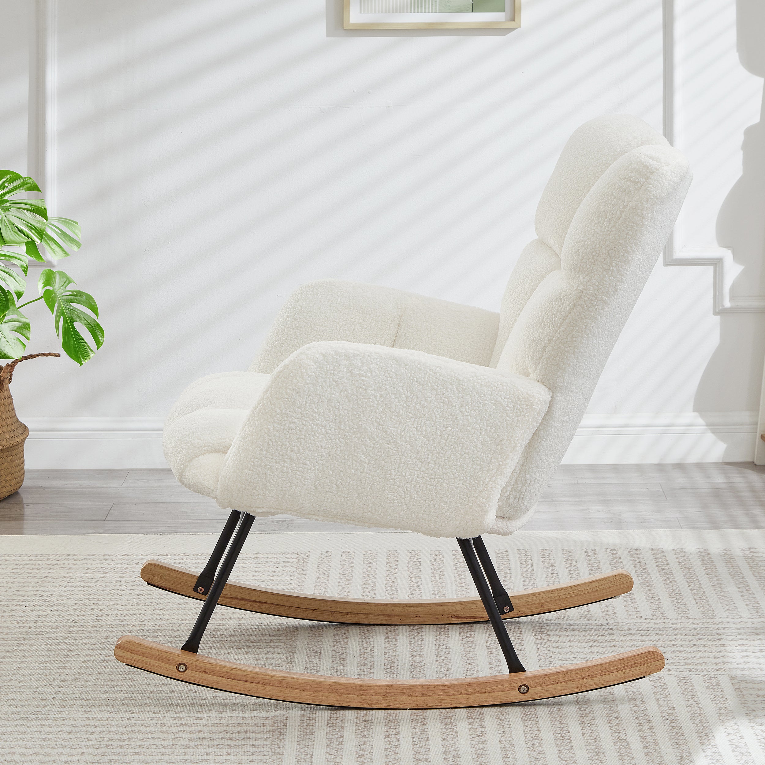 Tufted Upholstered Teddy Fabric Glider Chair for Living Room