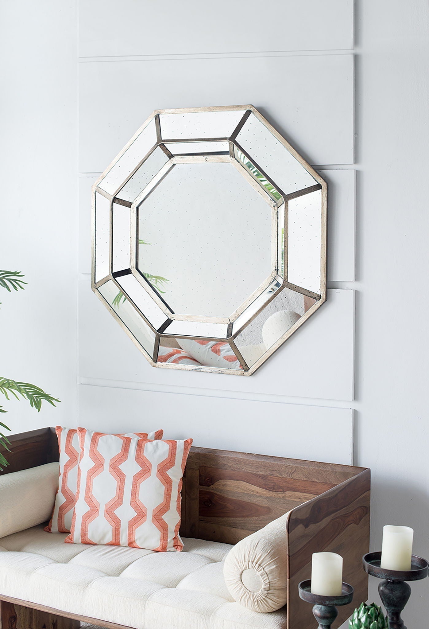 Oversized Octagon Mirror Mid Century Modern Silver