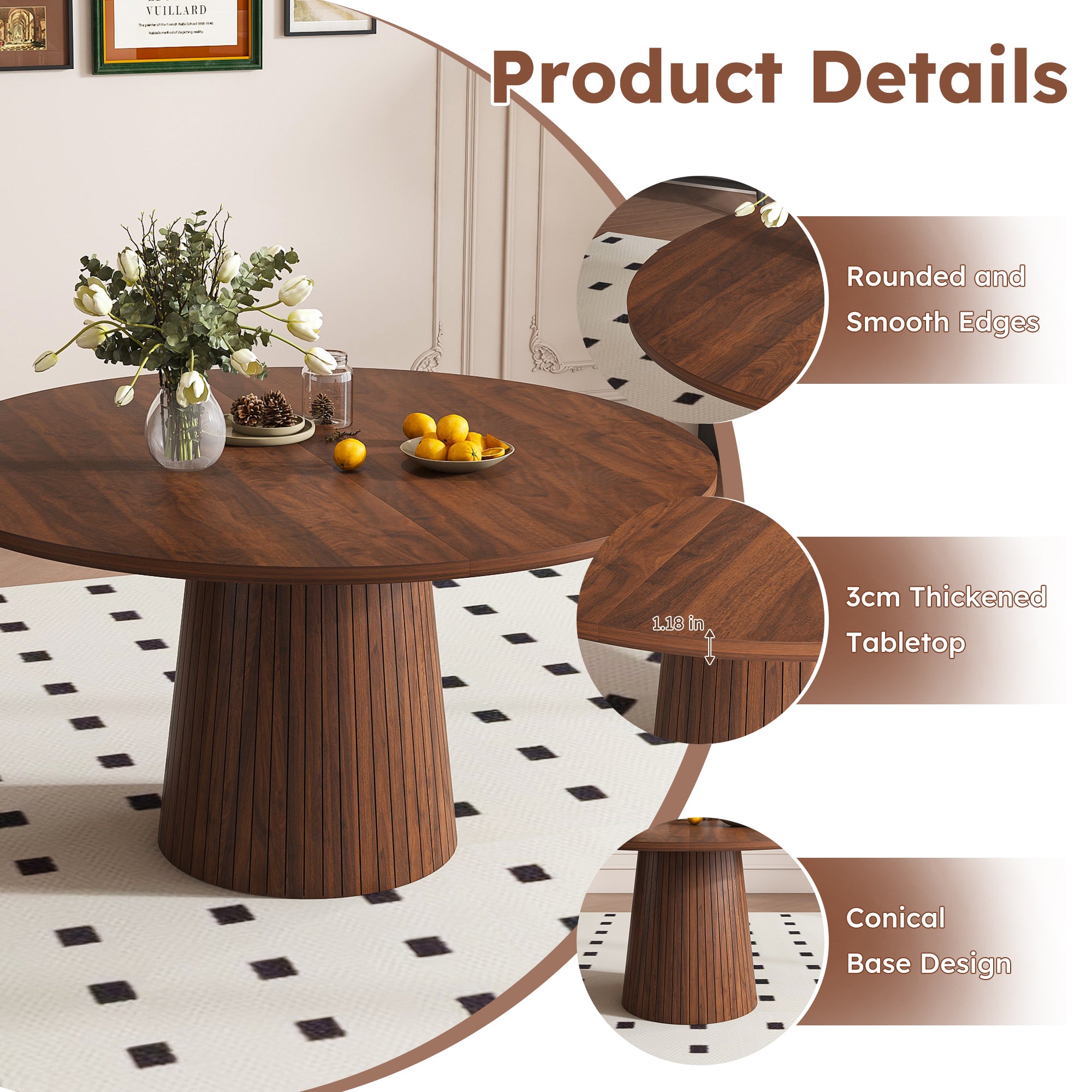 47 Inch Round MDF Dining Table for 4