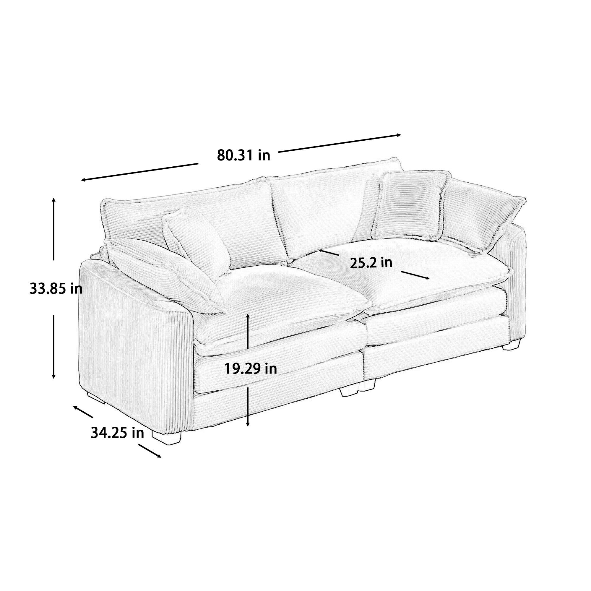 Modern Fabric Living Room Sofa Two Pieces Set