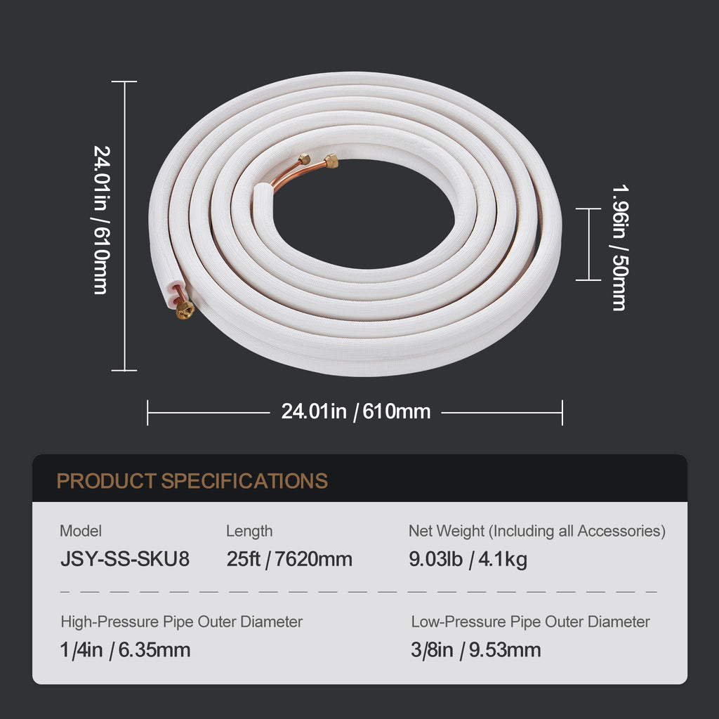VEVOR 25FT Mini Split Line Set, 1/4" & 3/8" O.D
