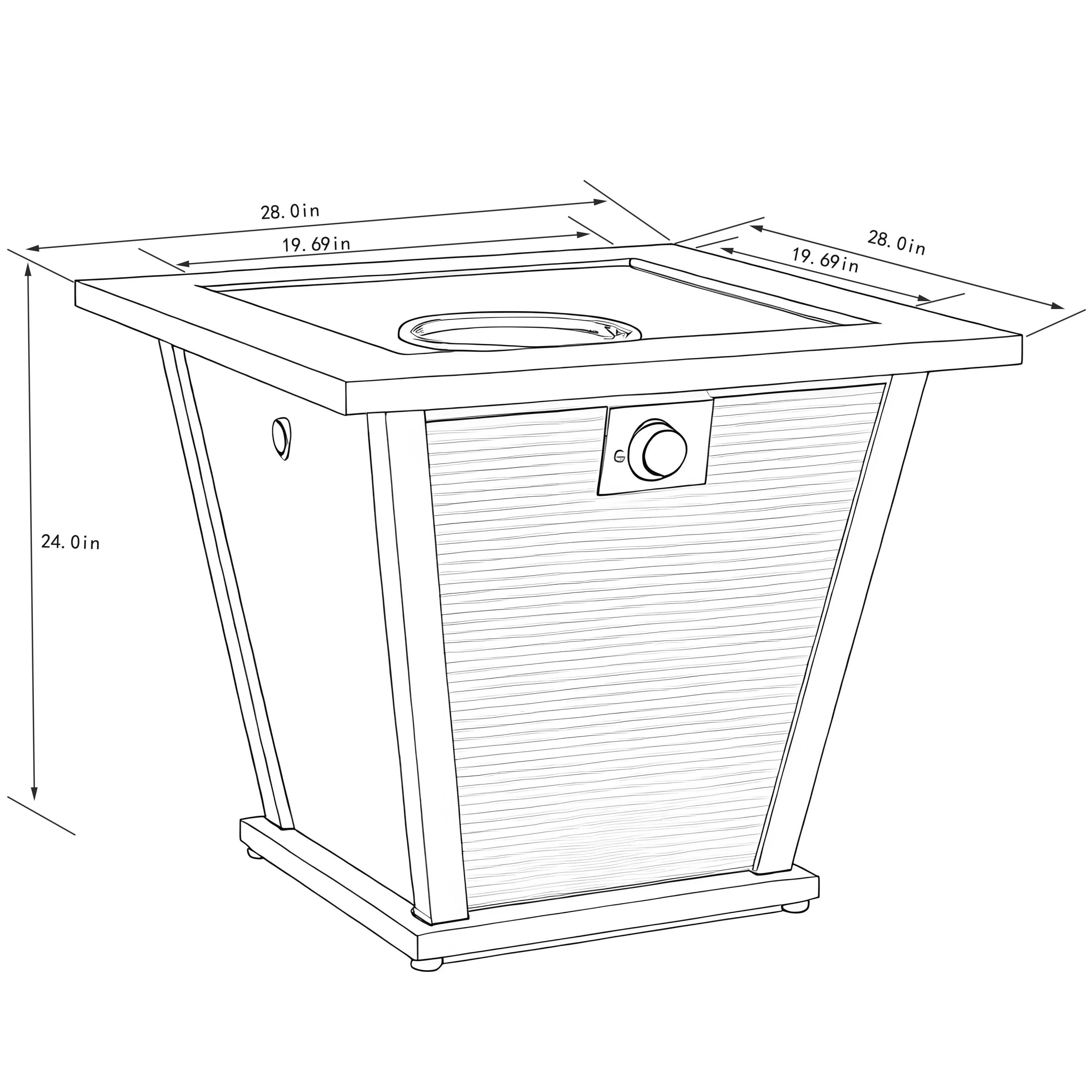 28" Propane Gas Fire Pit Table - 50000 BTU Square Steel Fire Pit