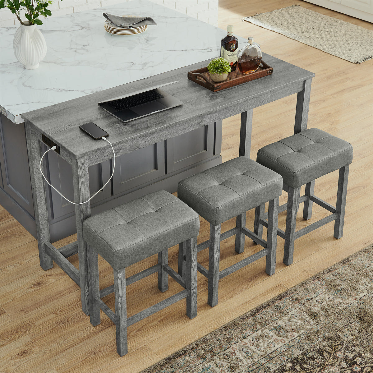 59 Inch Bar Table, Dining Table and Chair Set