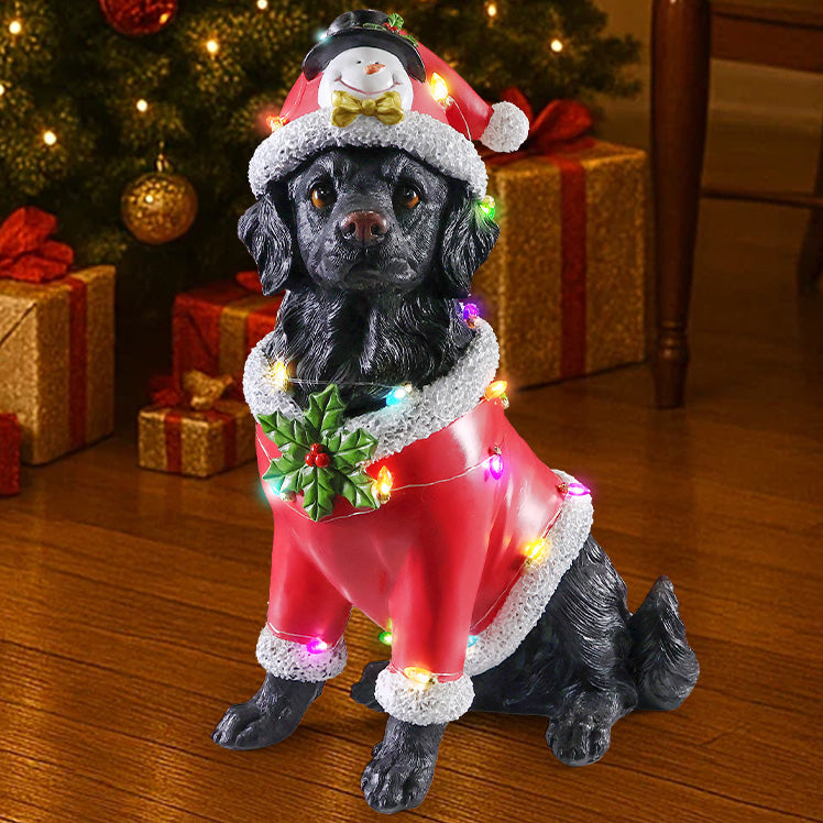 Christmas Dog Statue, Holiday Dog Figurine