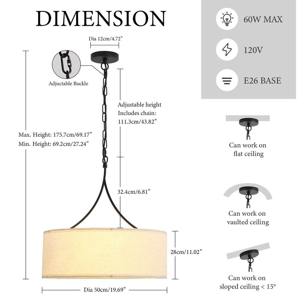 Modern 3-Light Fabric Pendant Light