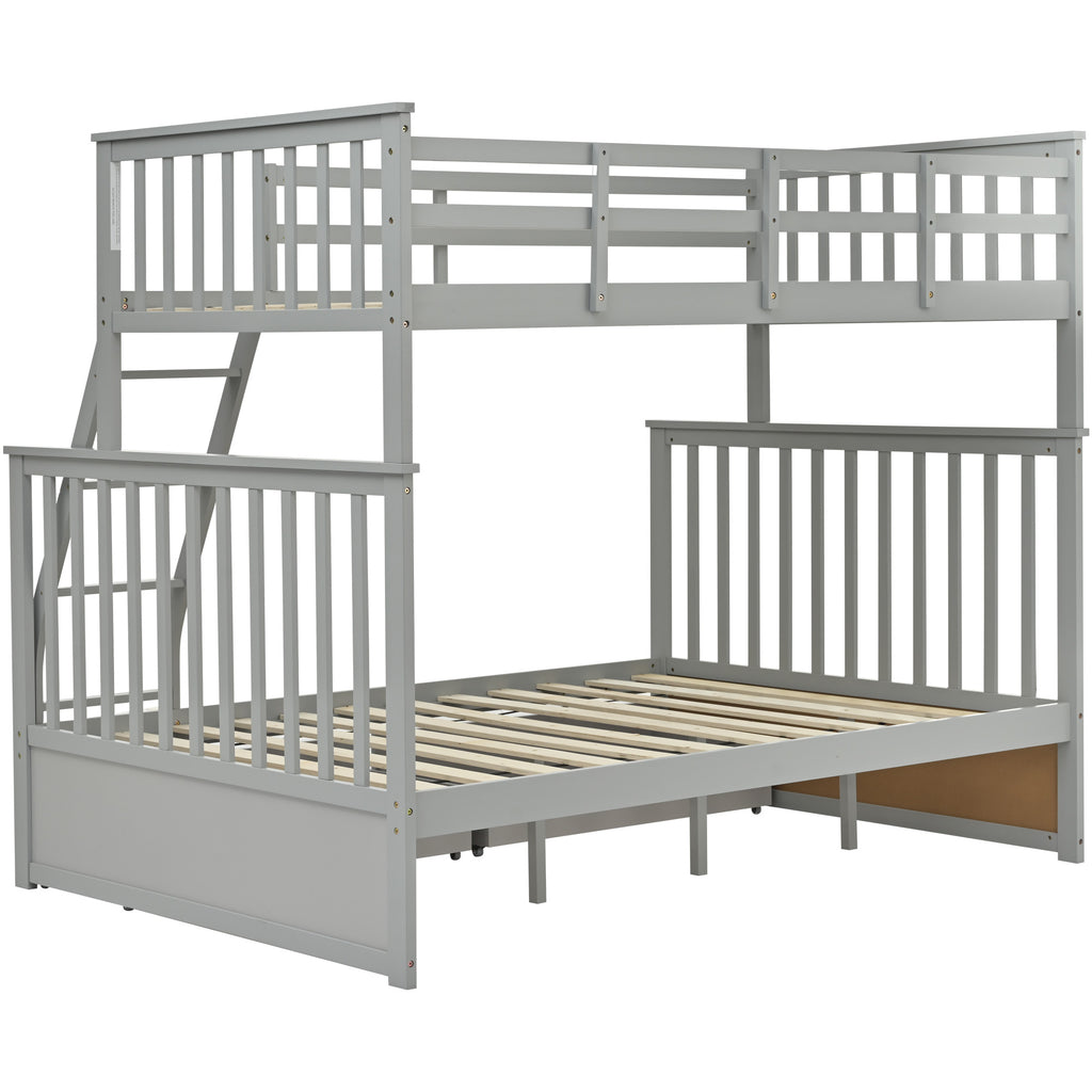 Twin Over Full Bunk Bed with Storage Drawers – Gray