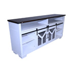 65.3" TV Stand with LED Light Strips and Iron Mesh Barn Door