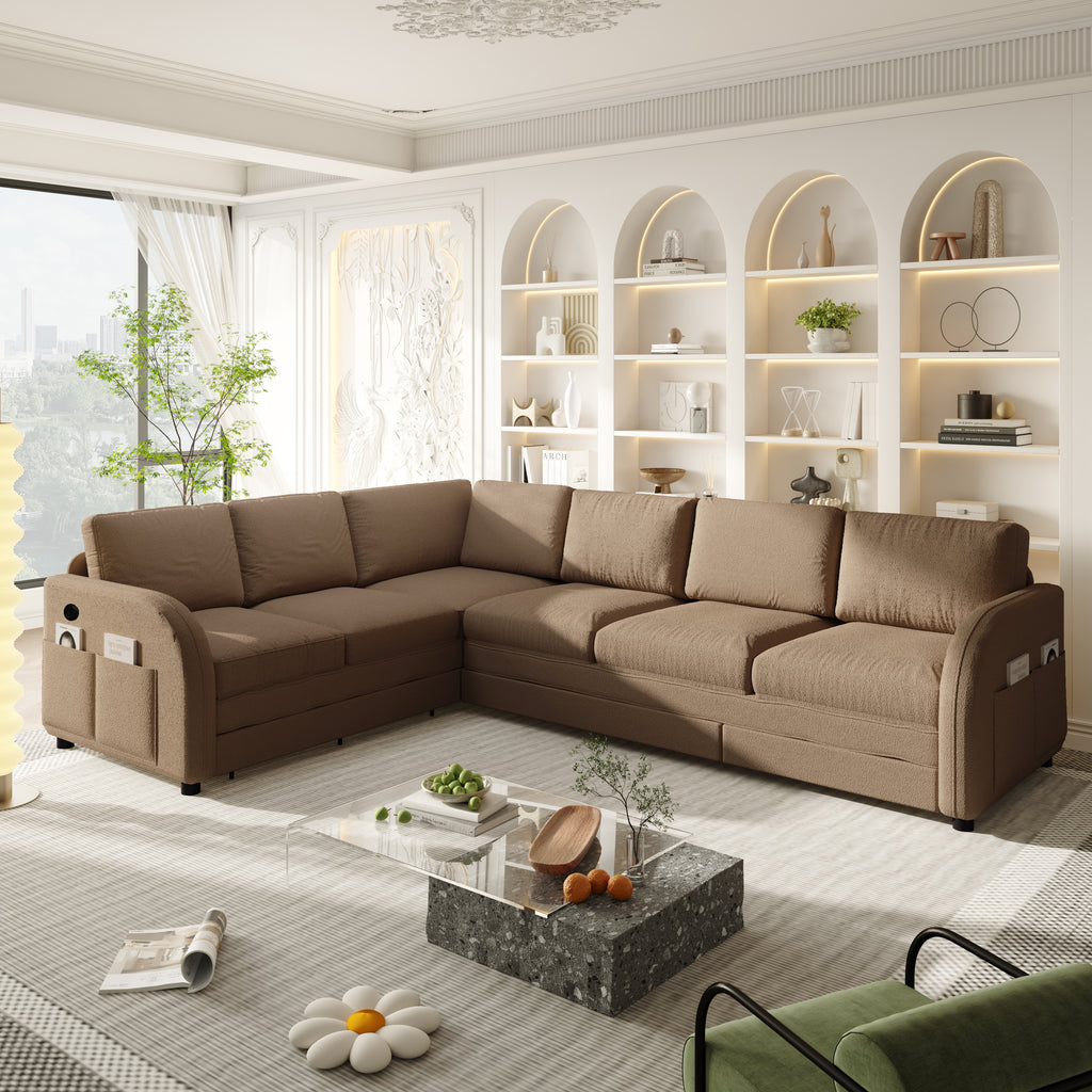 115.2" L-Shaped Pull-Out Bed Sleeper Sofa - Brown