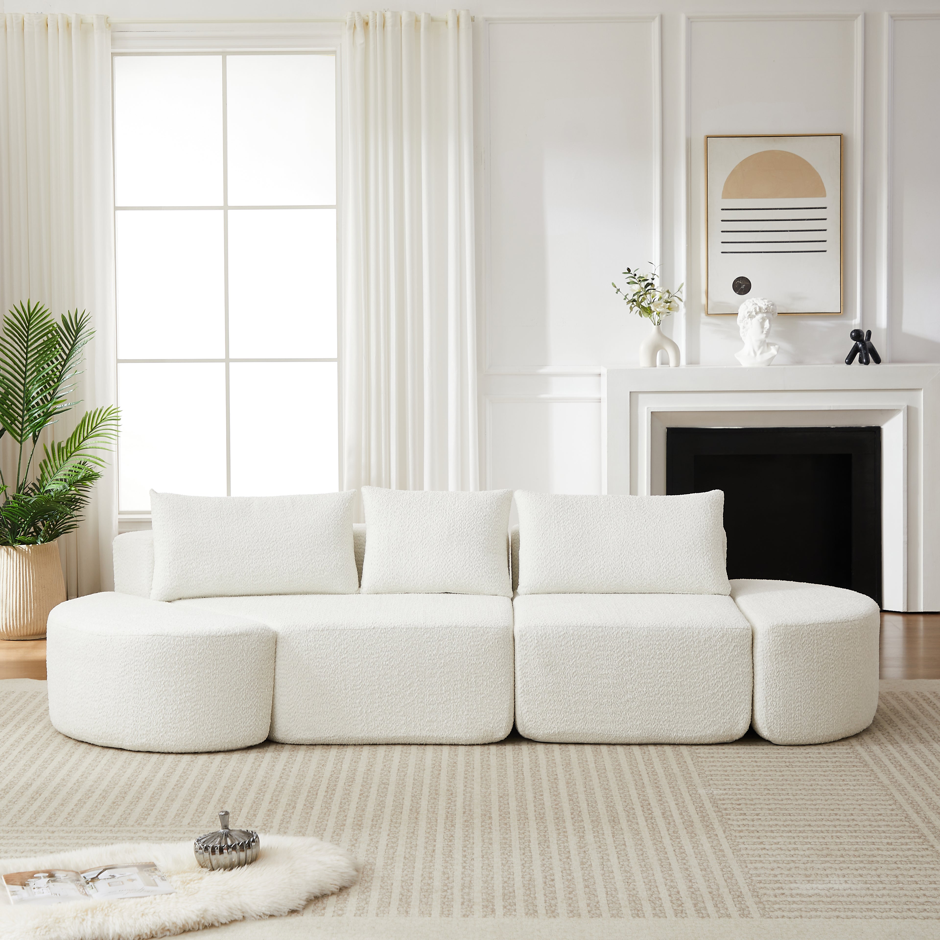 106.3-Inch V-Shaped Modular Sofa Set in Chenille Fabric
