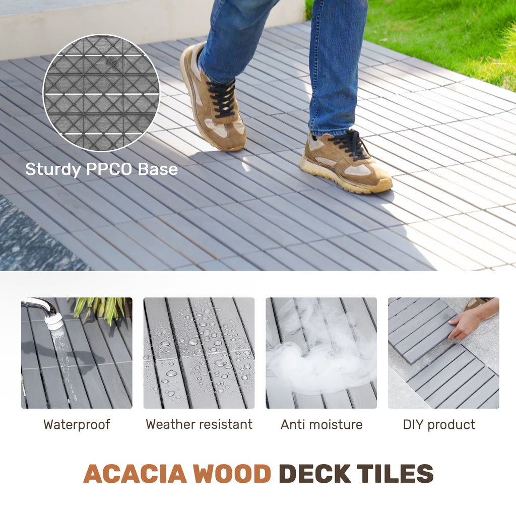 30 PCS Interlocking Deck Tiles Striped Pattern