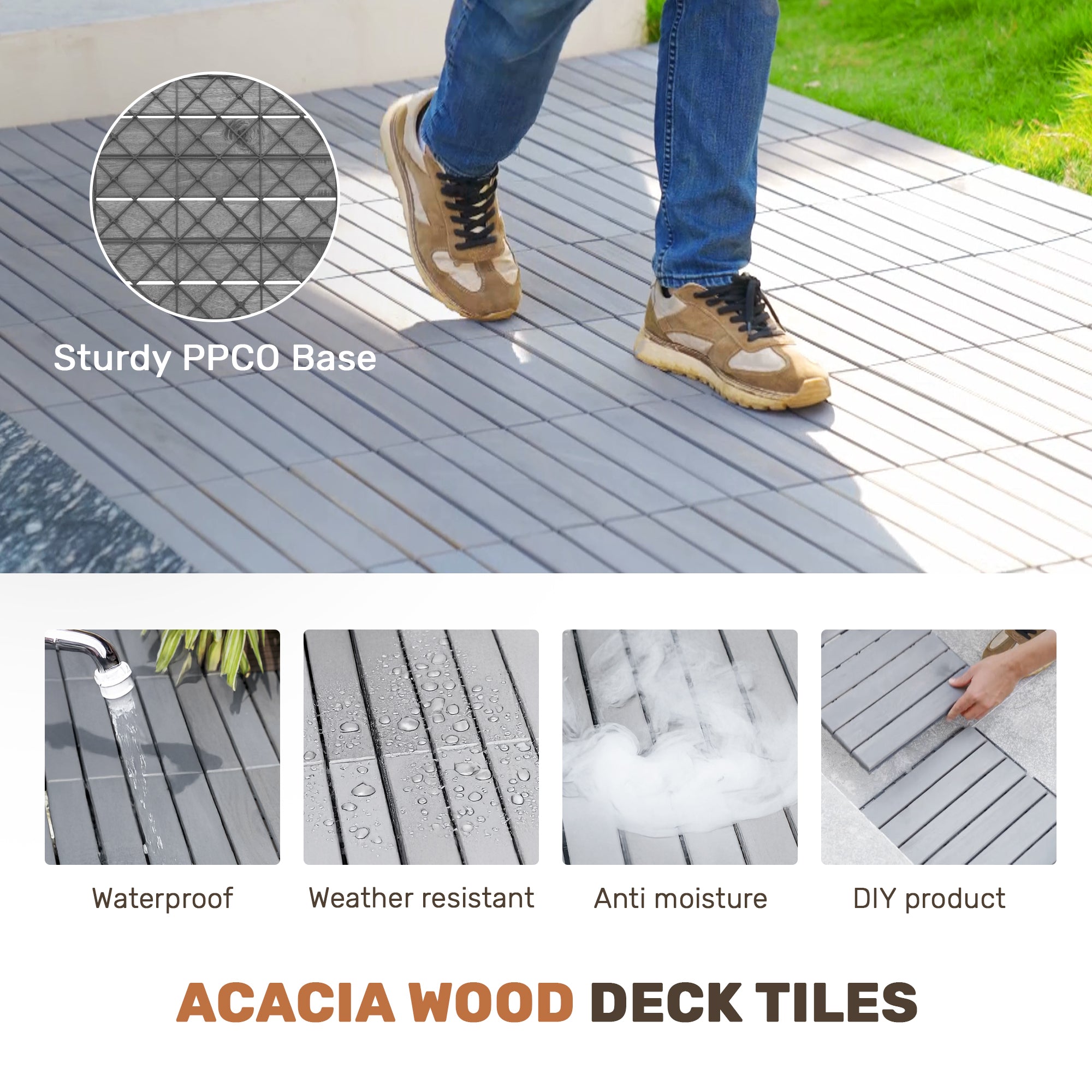 30 PCS Interlocking Deck Tiles Striped Pattern