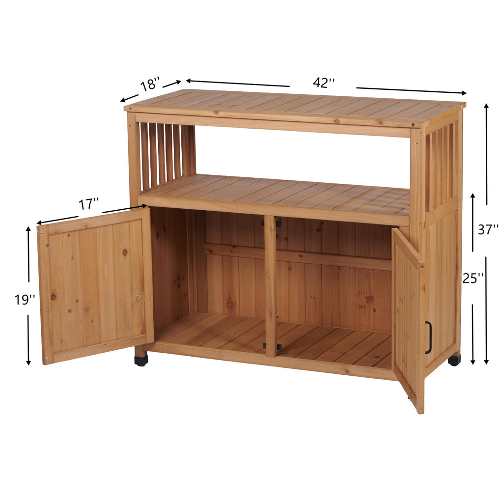 Wooden Patio Bar Table Set with Storage Buffet Cabinet