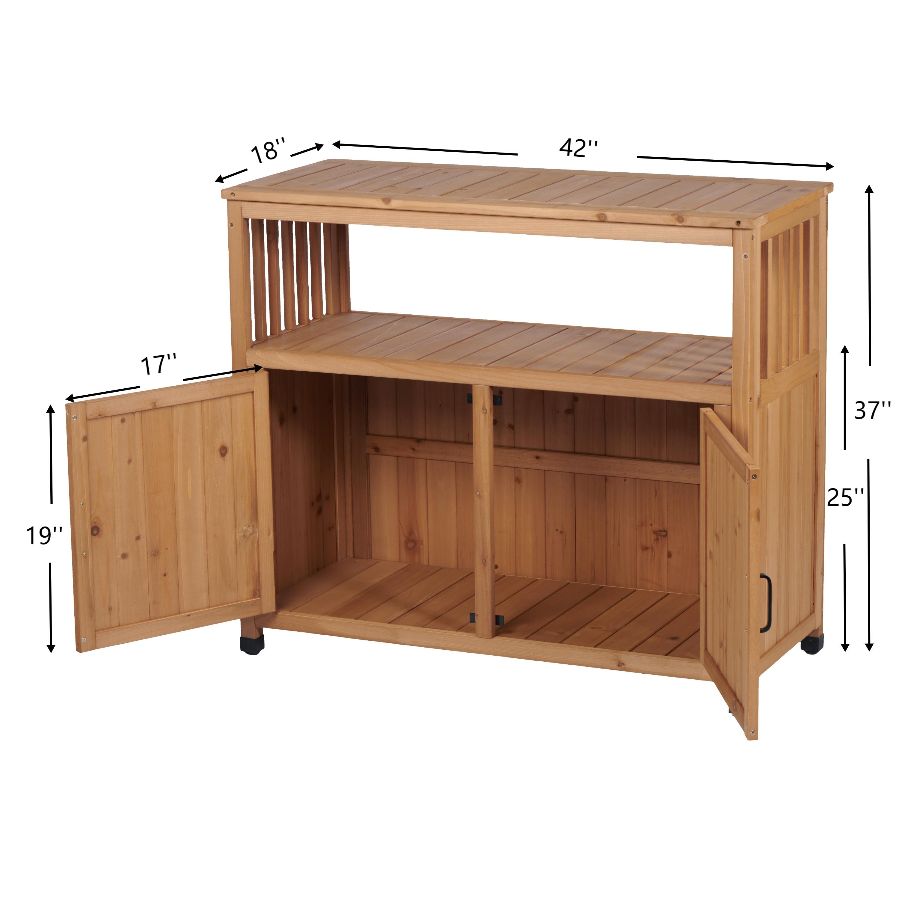 Wooden Patio Bar Table Set with Storage Buffet Cabinet