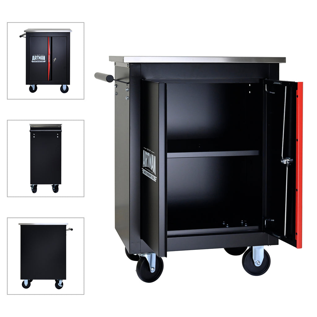 Double-Door Clapboard Multi-Function Tool Cart - Black & Red