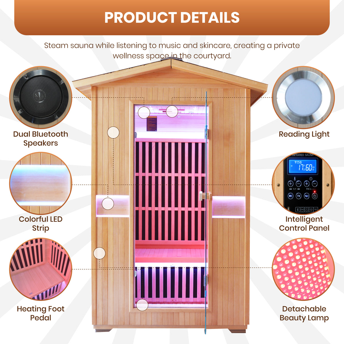 2000W Canadian Hemlock Double Outdoor Far Infrared Sauna Room