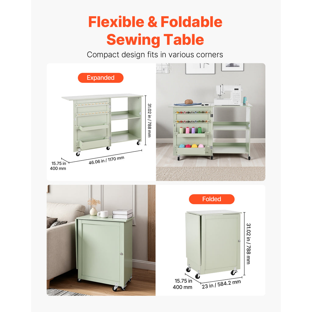 Folding Sewing Table - Multipurpose Craft Station with Storage