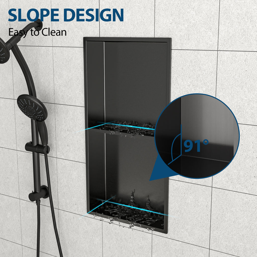 Stainless Steel Shower Niche Double Shelf - Gunmetal Finish