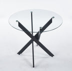Black Dining Table with Cross Metal Leg and Tempered Glass