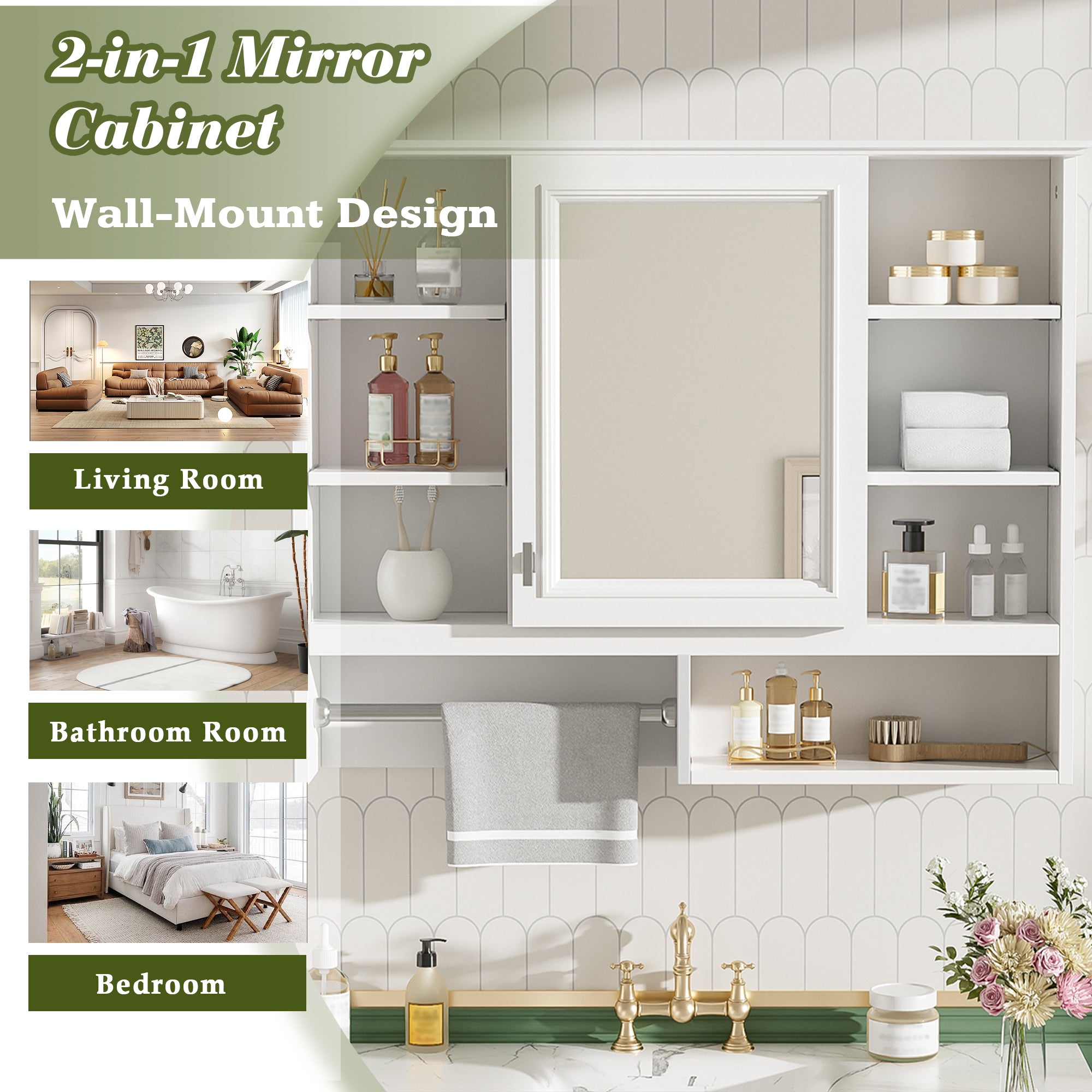 35 inch Wall-Mount 2-in-1 Mirror Cabinet