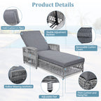 GO Outdoor Long Reclining Chaise, Wicker Lounge with Armrests