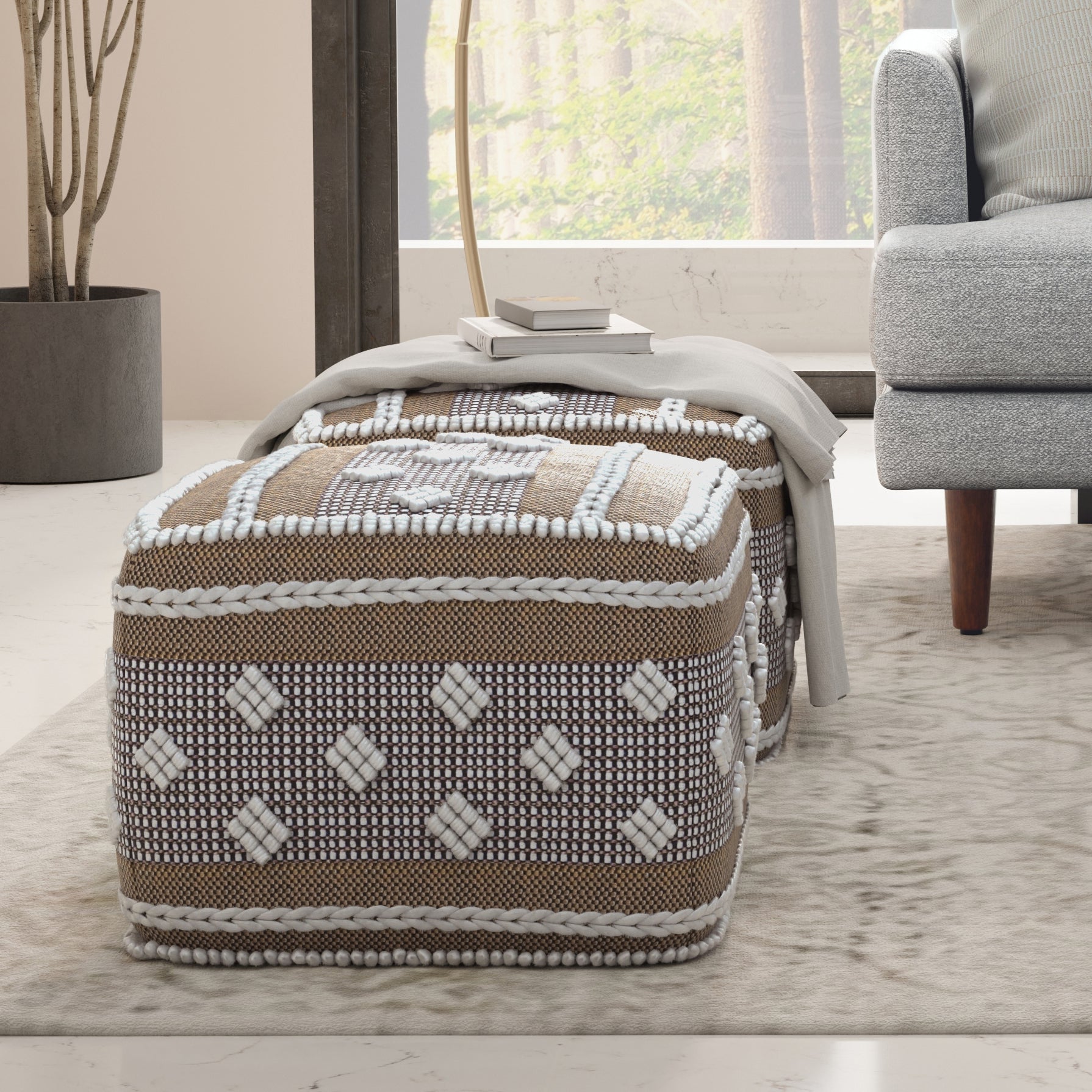 Mapleton Outdoor/Indoor Pouf in Recycled PET Woven Polyester
