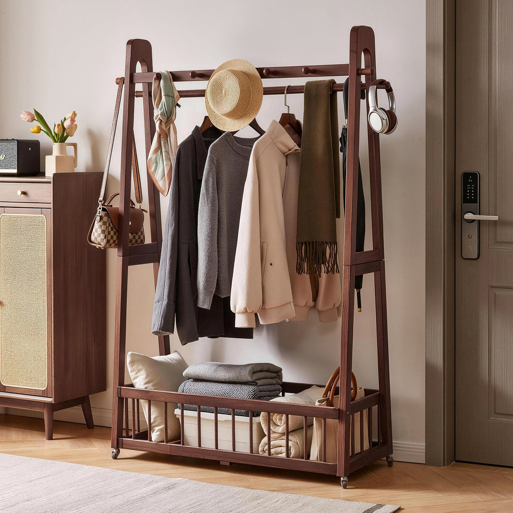Solid Wood Freestanding Clothing Garment Rack