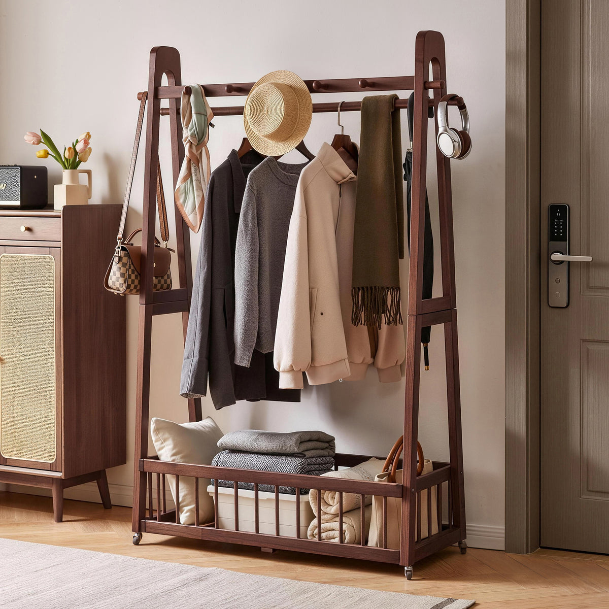 Solid Wood Freestanding Clothing Garment Rack