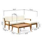 Outdoor L Shape 3-Piece Acacia Wood Patio Sofa Set
