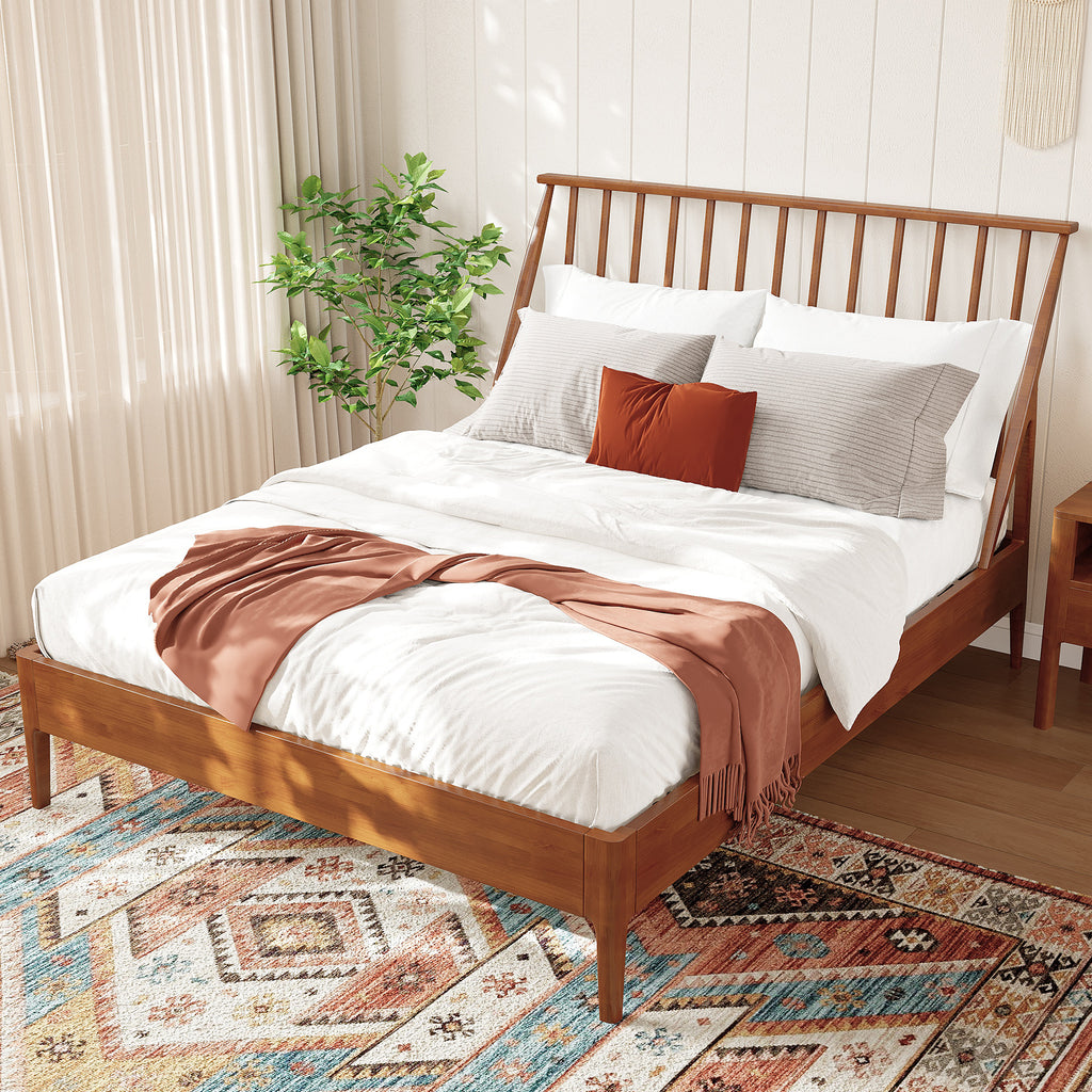 Solid Bamboo Wood Spindle Platform King Bed