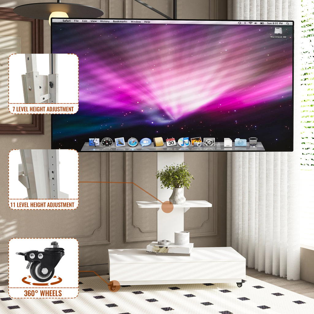 Adjustable Mobile TV Stand with Push-Pull Drawer