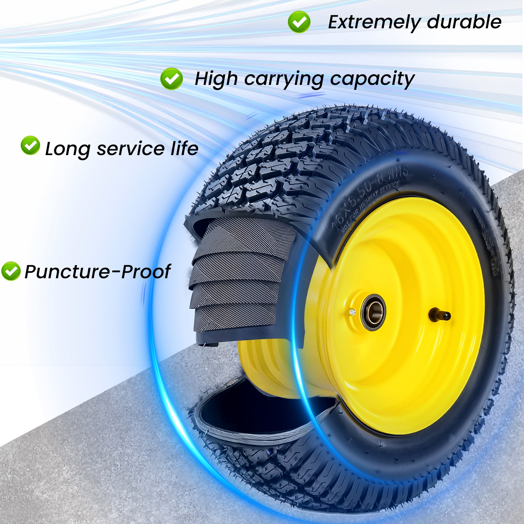 Set of 2 16x6.50-8 Lawn Mower Tires & Wheel Assembly