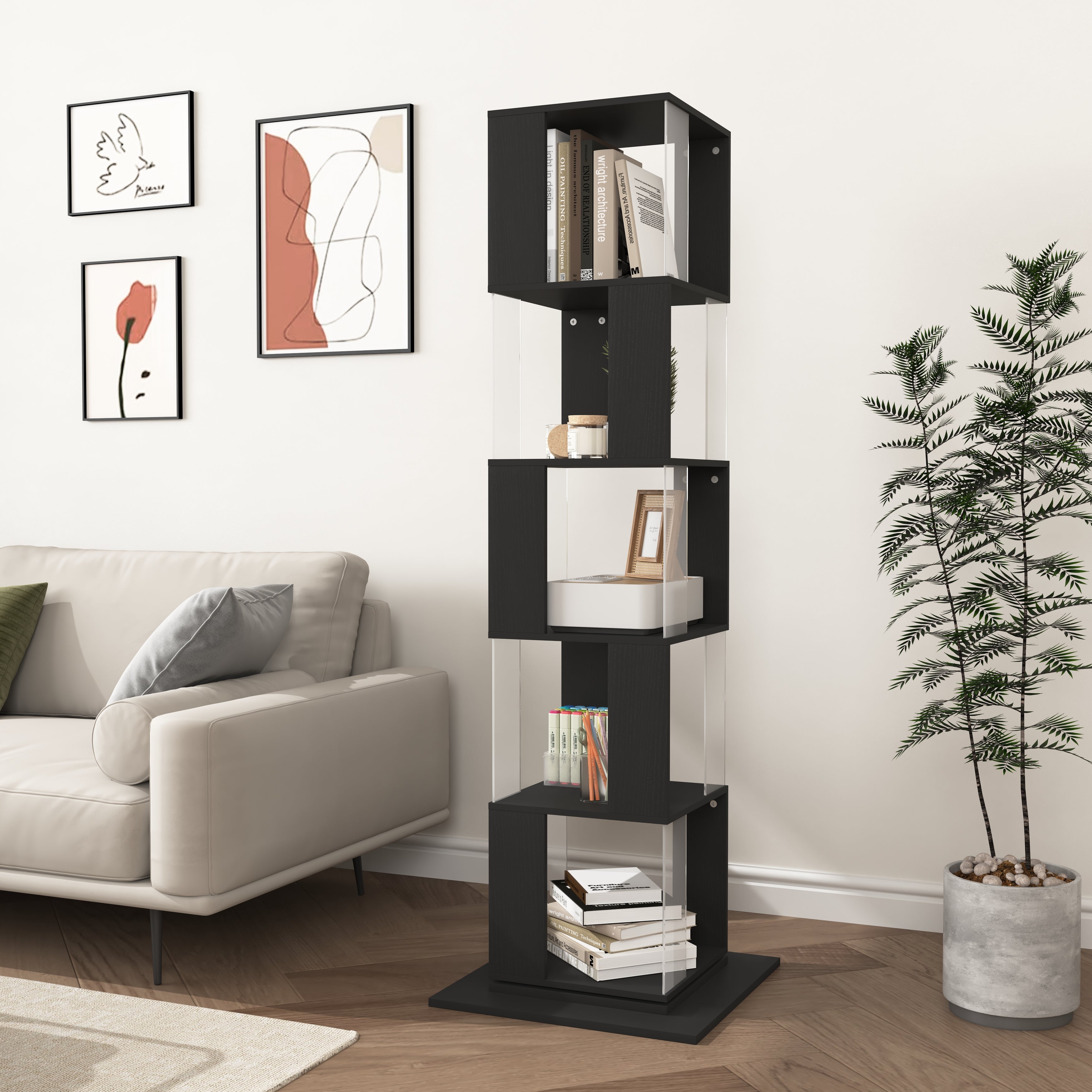 360° Rotating Bookshelf with Acrylic Plate
