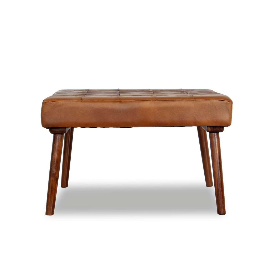 Mark Mid-Century Tufted Square Genuine Leather Upholstered Ottoman