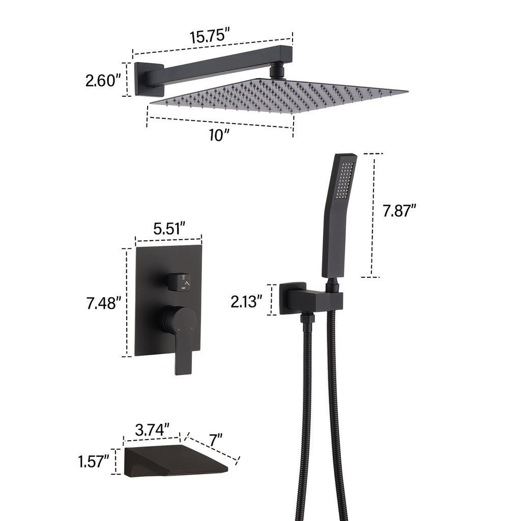 Black Shower Faucet Set with Rainfall Shower Head
